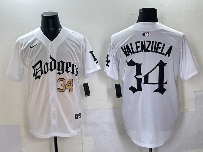 Men Los Angeles Dodgers  #34 Valenzuela white Nike 2025 MLB jersey 007->los angeles dodgers->MLB Jersey